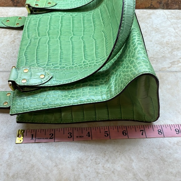 Kate Spade New York Shoulder Bag Hand Purse Green Gold Hardware Croc Embossed - Picture 12 of 15